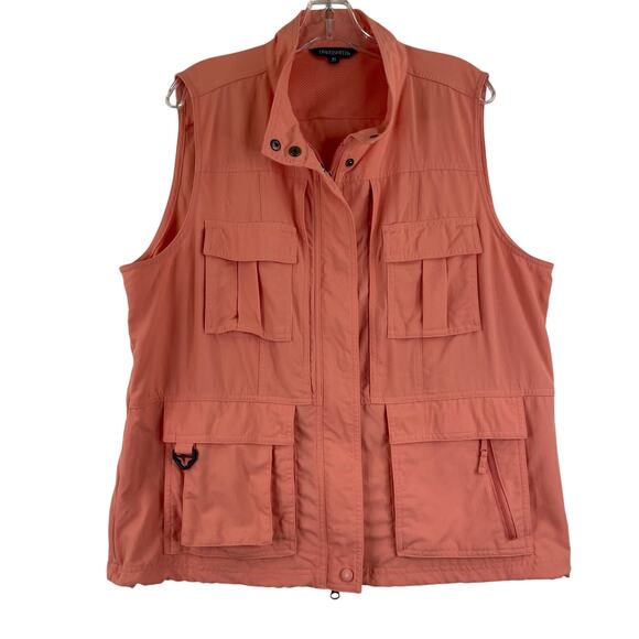 TravelSmith Peach Orange Full Zip Vest Safari Outdoors Women's XL - Picture 1 of 16
